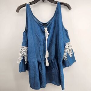 Chambray Cold Shoulder Lacy Blouse NWOT  Brand Chloah Women's Large